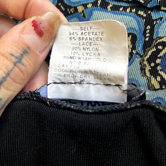 Vintage 90's Mark Singer Blue & Gold Slinky Lace Skirt Grunge Boho Burnout - Picture 16 of 16